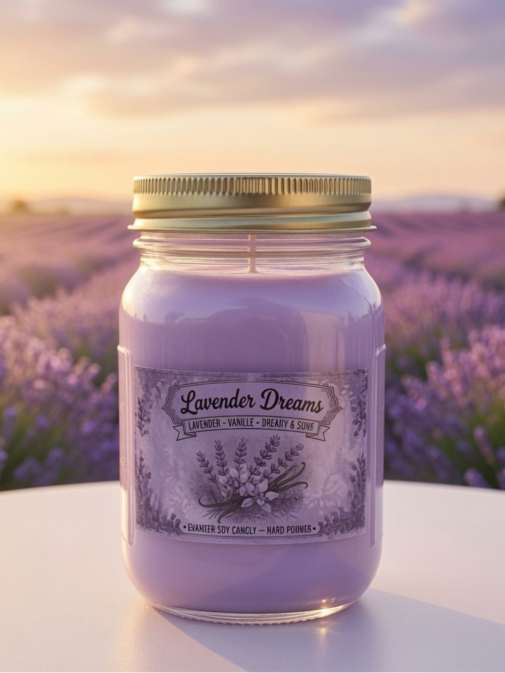 16oz Lavender Dreams Candle | Lavender Vanilla Scented Soy Wax Mason Jar - Picture 2 of 2